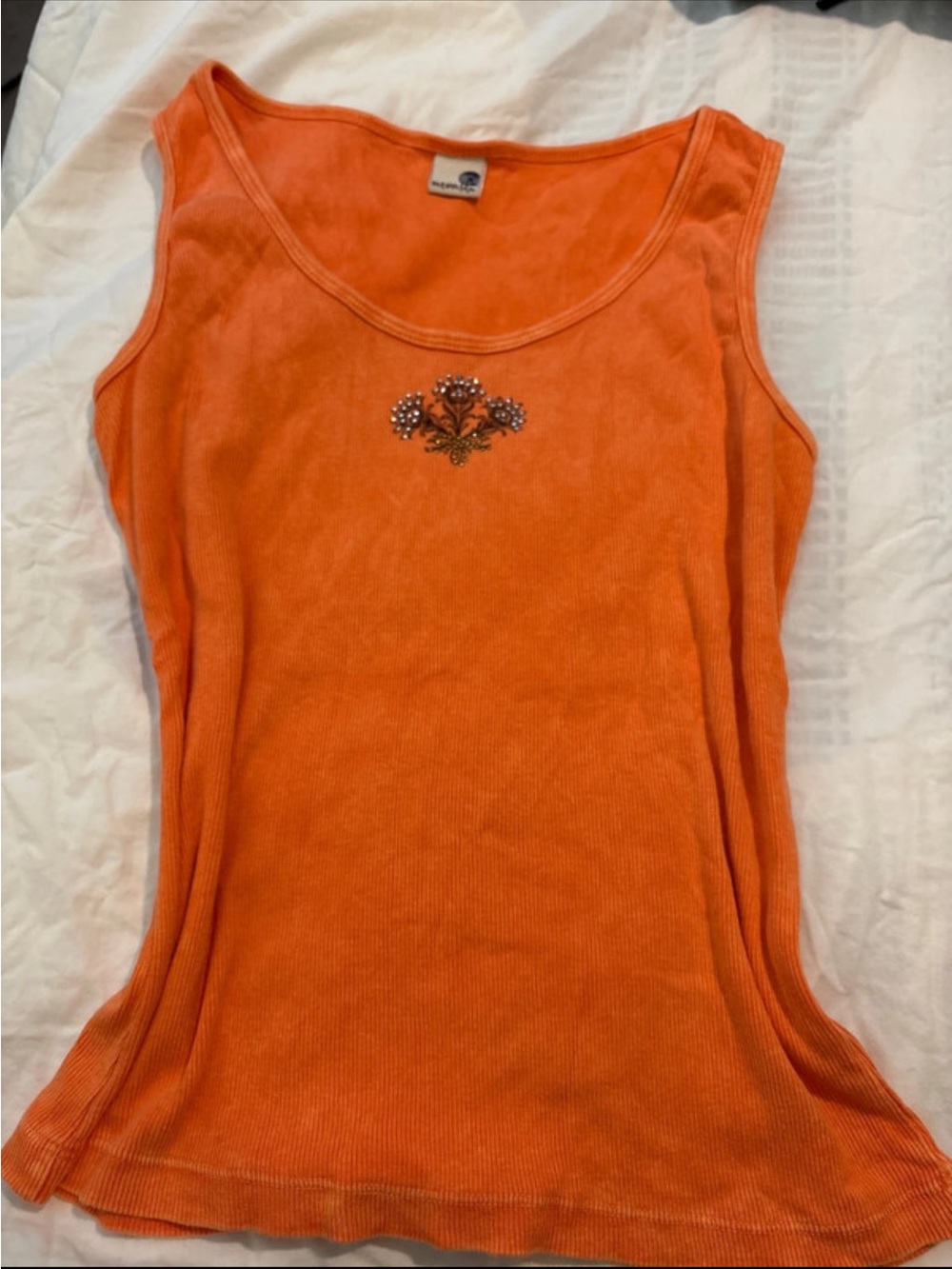 ONE WORLD Orange Floral Embroidered Tank Top